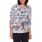 Alfred Dunner 3/4-sleeve Diamond-print Top