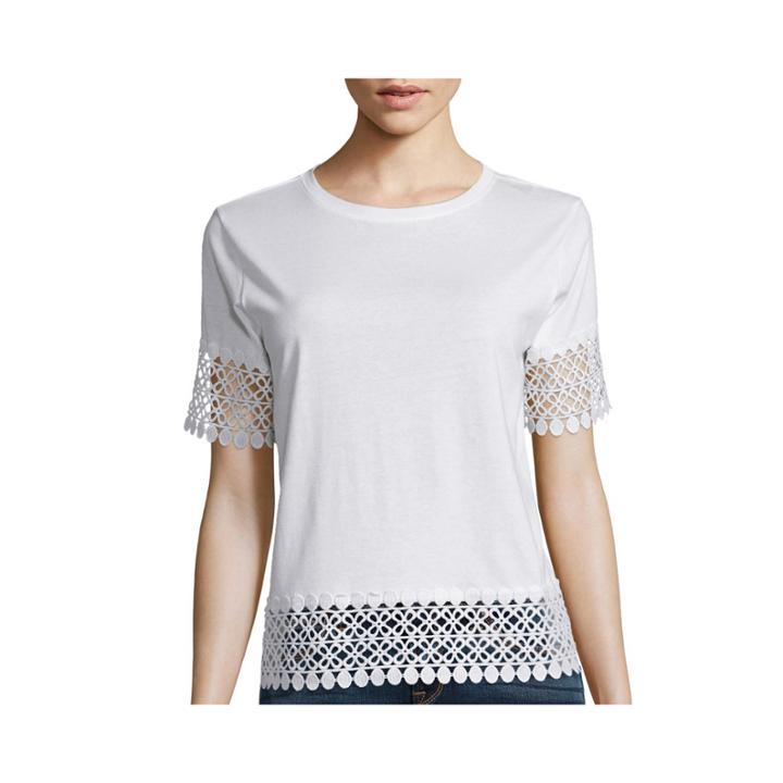 Stylus&trade; Short-sleeve Crochet Trim Tee