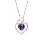 Genuine Amethyst Sterling Silver Double Heart Pendant Necklace
