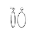 Sterling Silver Bead Oval Drop Hoop Earrings