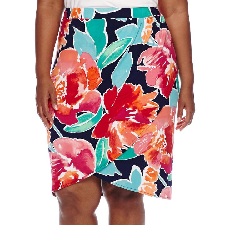 Liz Claiborne Floral Faux-wrap Skirt - Plus