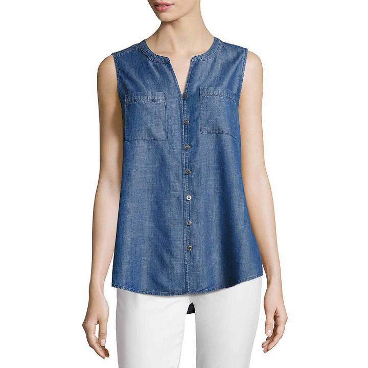 Liz Claiborne Sleeveless Button-front Shirt - Tall