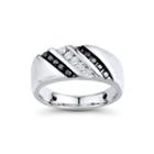 Mens 1/2 Ct. T.w. White And Color-enhanced Black Diamond Sterling Silver Comfort Fit Ring