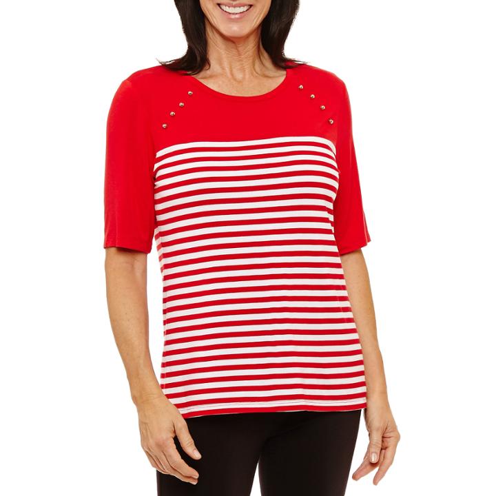 Sag Harbor 3/4 Sleeve Crew Neck T-shirt-womens