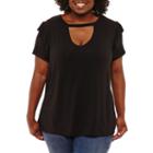 Boutique + Short Sleeve Keyhole Neck T-shirt-womens Plus