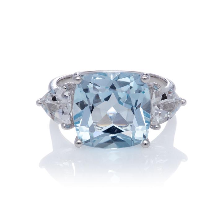 Genuine Sky Blue Topaz And White Topaz Sterling Silver Ring