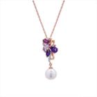Womens Diamond Accent Genuine Purple Amethyst Cultured Freshwater Pearls Pendant Necklace