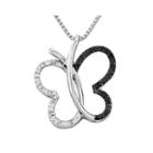 1/8 Ct. T.w. White And Color-enhanced Black Diamond Sterling Silver Butterfly Pendant Necklace