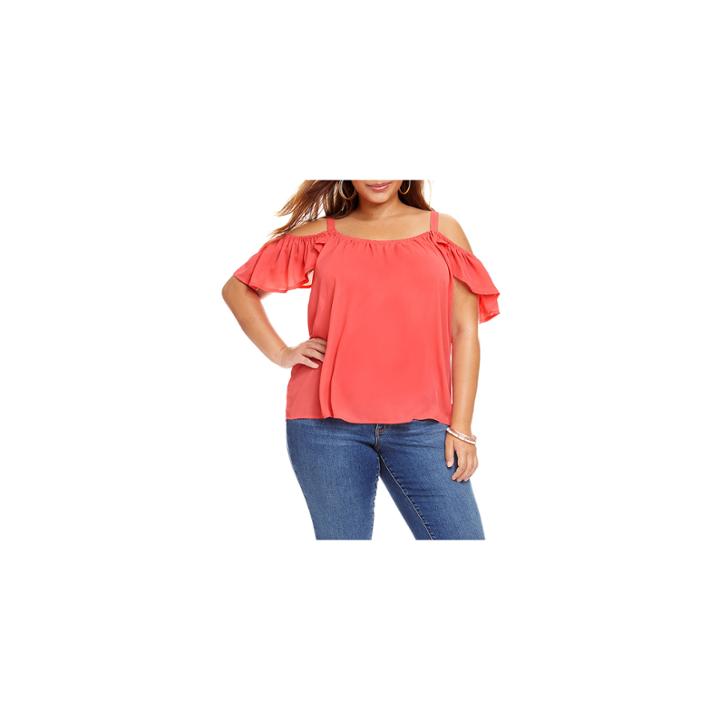 Fashion To Figure Destiny Cold Shoulder Ruffle Top - Plus