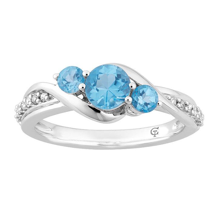 Womens 1/10 Ct. T.w. Genuine Blue Topaz Blue 10k White Gold Cocktail Ring