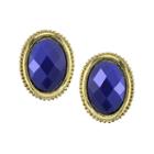 1928 Blue Gold-tone Button Earrings