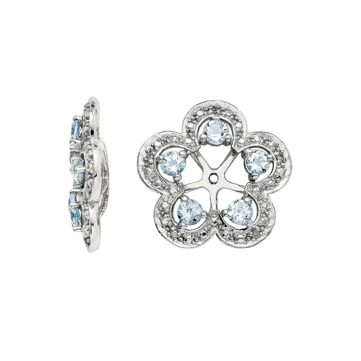 Diamond Accent And Heat-treated Aquamarine Sterling Silver Earring Jackets