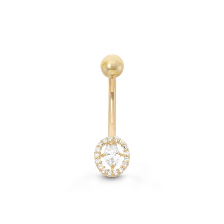 10k Yellow Gold Cubic Zirconia 6.7mm Oval Belly Ring