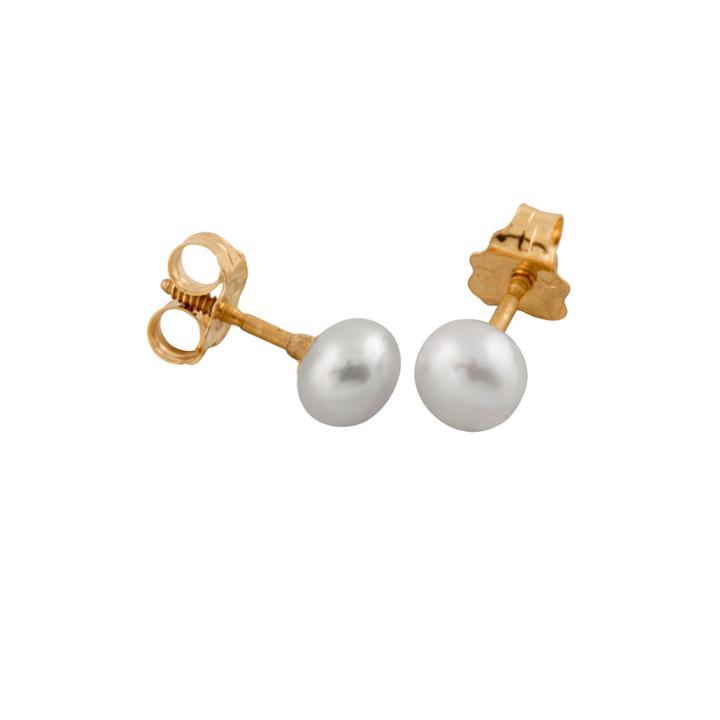 White Pearl 14k Gold Stud Earrings