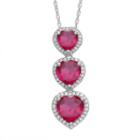 Lab-created Ruby & White Sapphire Sterling Silver Triple Heart Pendant Necklace