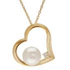 Womens Diamond Accent Genuine White Cultured Freshwater Pearls Heart Pendant Necklace