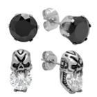 Steeltime Black Cubic Zirconia Stainless Steel Stud Earrings