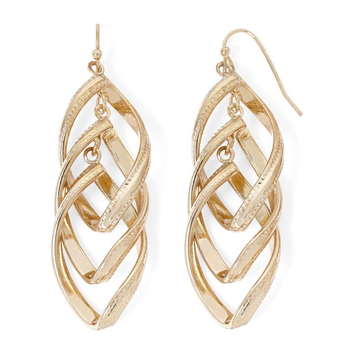 Liz Claiborne Gold-tone Twisted Orbital Drop Earrings
