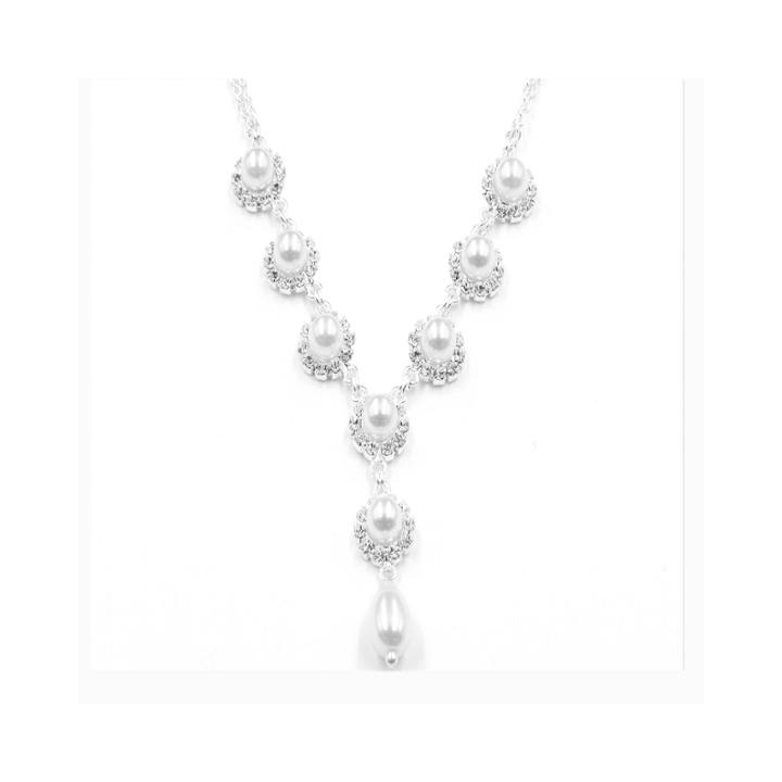 Vieste Simulated Pearl & Crystal Flower Y Necklace