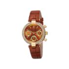 Burgi Womens Diamond Accent Crystal Gold-tone Brown Strap Watch