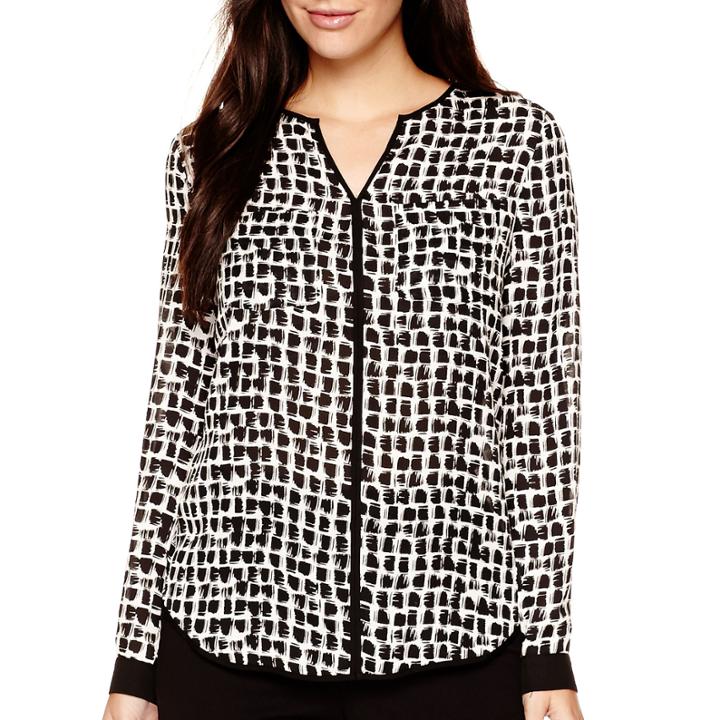 Liz Claiborne Long-sleeve Print Popover Blouse