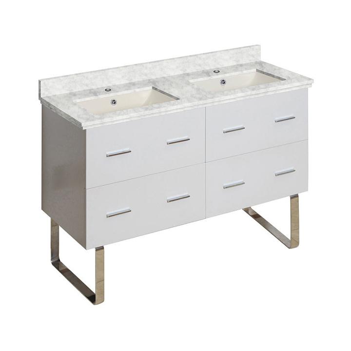 47.5-in. W Floor Mount White Vanity Set For 1 Holedrilling Bianca Carara Top Biscuit Um Sink