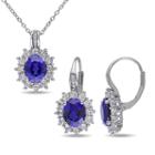 Lab-created Blue Sapphire And Diamond Sterling Silver Earring And Pendant 2-piece Set
