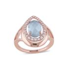 Genuine Chalcedony And White Topaz Rose Gold Over Silver Ring