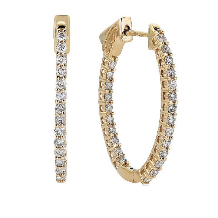 1 1/2 Ct. T.w. Genuine White Diamond 10k Gold 29.7mm Hoop Earrings