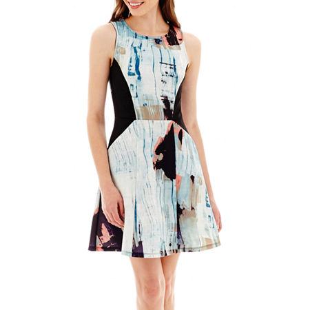 Kelly Renee Sleeveless Print Scuba Knit Fit-and-flare Dress