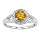 Womens Diamond Accent Genuine Citrine Yellow Sterling Silver Halo Ring