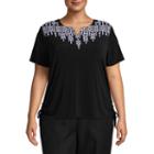Alfred Dunner Upper East Side Diamond Embroidered Tee- Plus