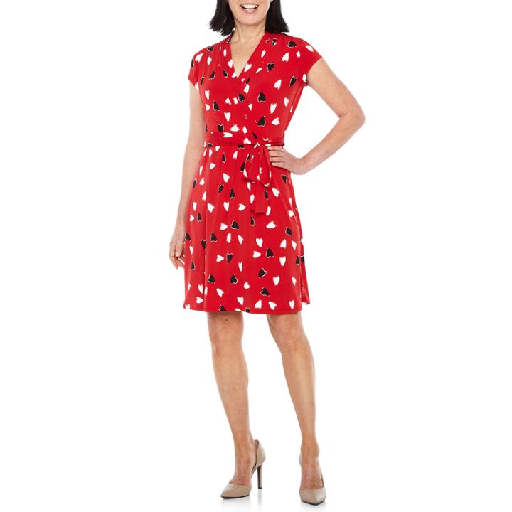 Liz Claiborne Short Sleeve Hearts Wrap Dress