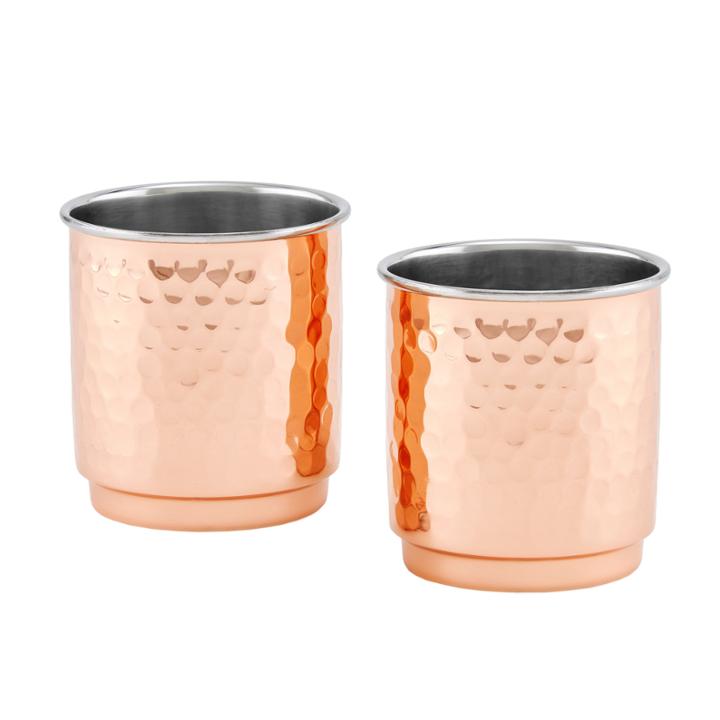 Old Dutch Two Ply Copper And Stainless Steel Whiskey Tumbler Hamm Straight Sided Set Of 2