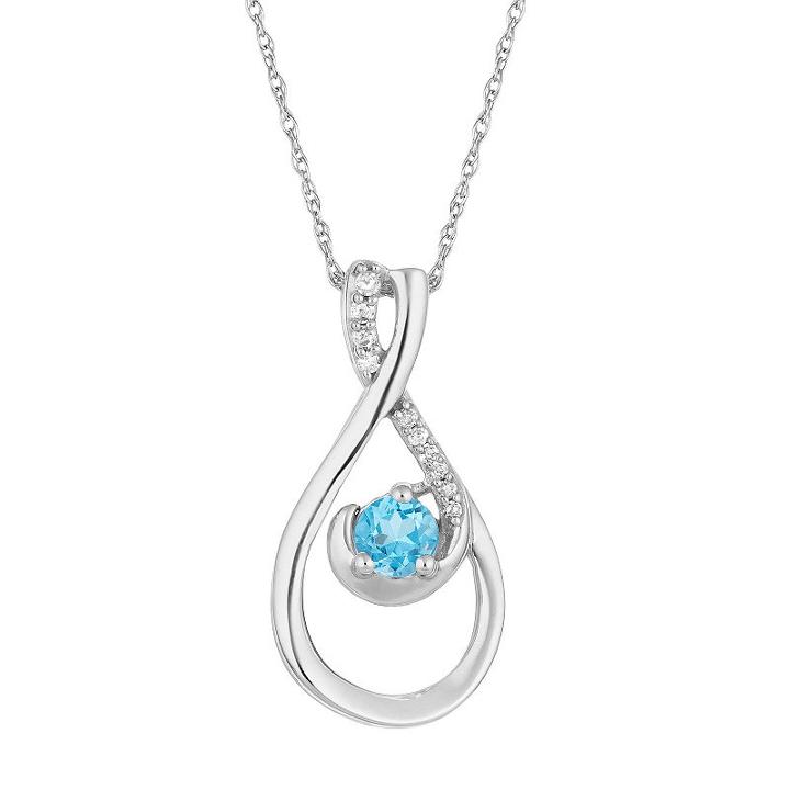 Womens Diamond Accent Genuine Blue Topaz 10k White Gold Pendant Necklace