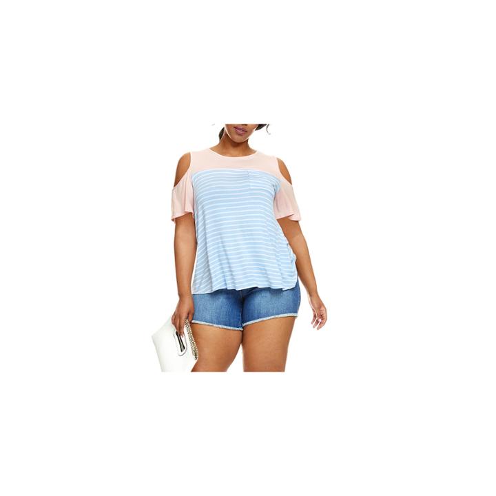 Fashion To Figure Morgan Cold Shoulder Striped Tee - Plus