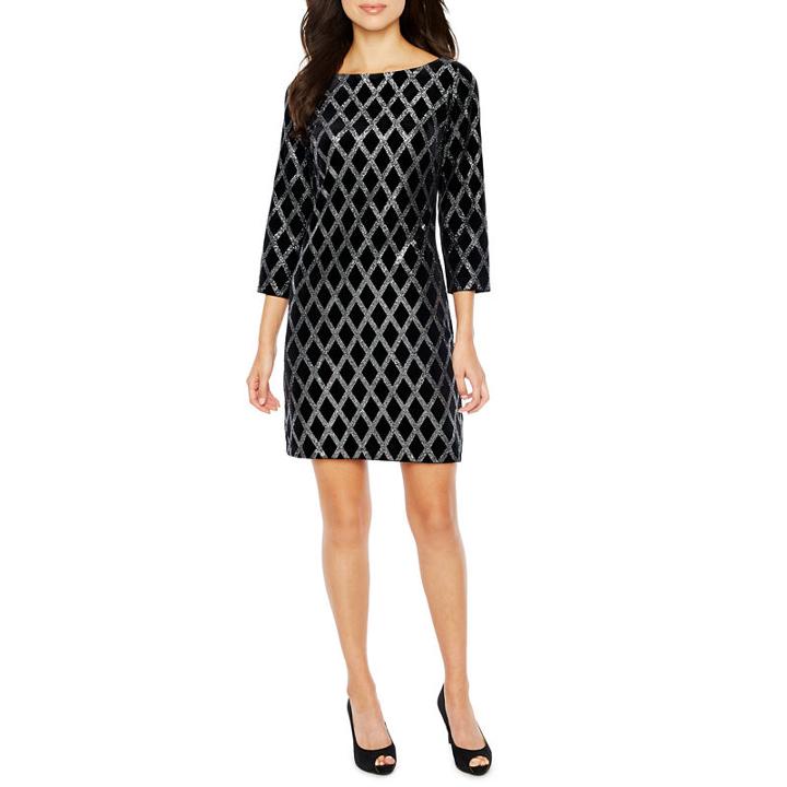 Jessica Howard 3/4 Sleeve Velvet Diamond Shift Dress