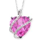 Lab-created Pink & White Sapphire Crossover Heart Pendant Necklace In Sterling Silver
