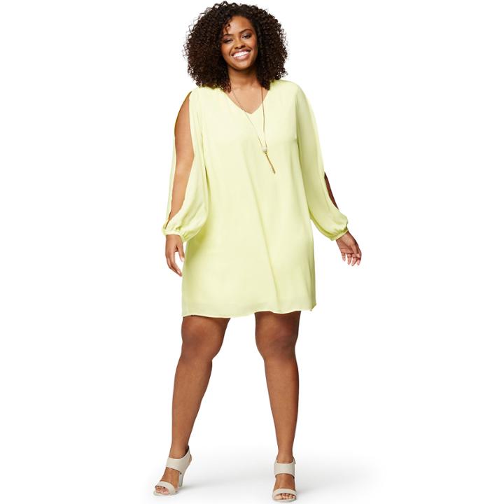 Worthington Long-sleeve Cold-shoulder Shift Dress - Plus
