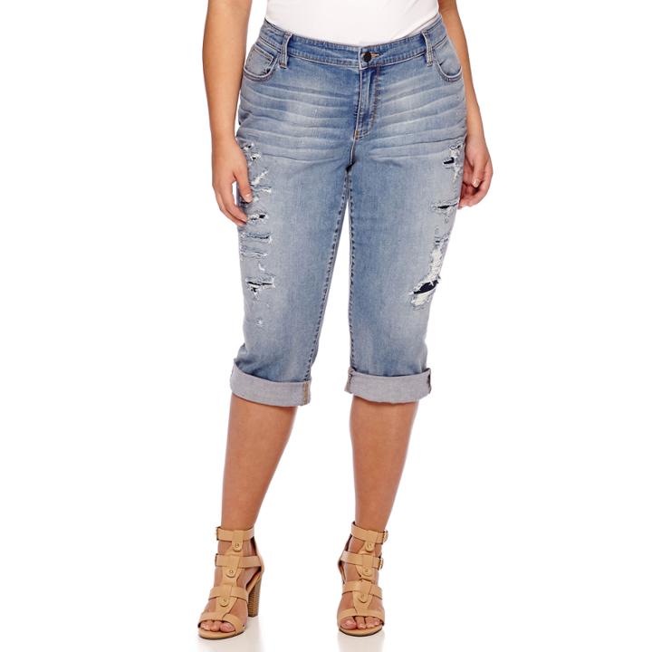 Boutique+ Destructed Skinny Cropped Jeans - Plus