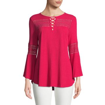 John Paul Richard Bell Sleeve Lace Up Knit Blouse