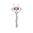 Lab-created Ruby And Diamond-accent Double-heart And Key Pendant Necklace