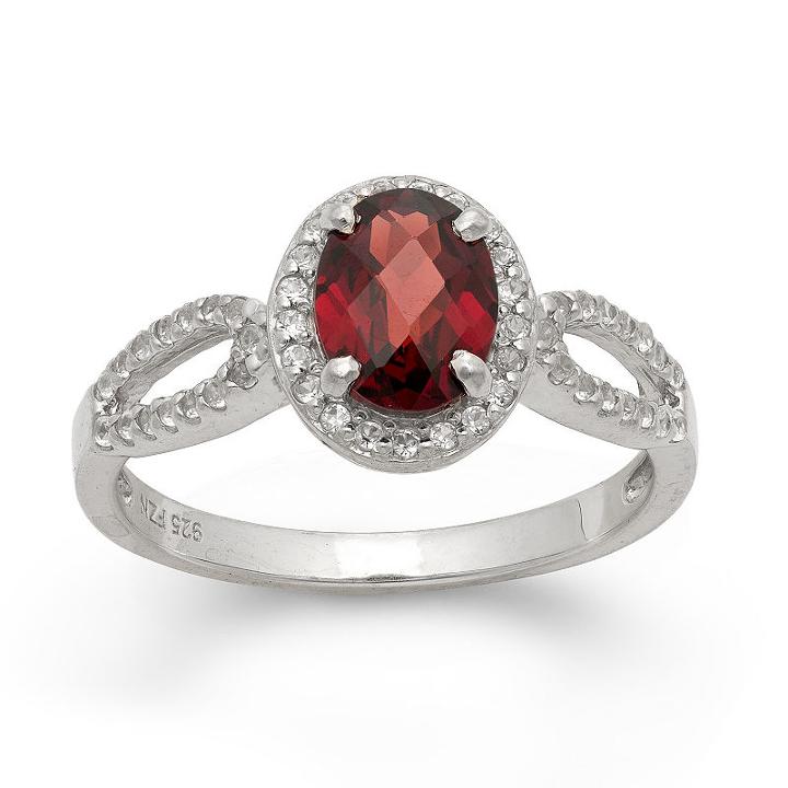 Womens Garnet Red Sterling Silver Oval Cocktail Ring