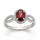 Womens Garnet Red Sterling Silver Oval Cocktail Ring