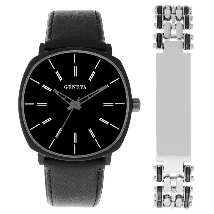 Geneva Mens Black 2-pc. Watch Boxed Set-62199