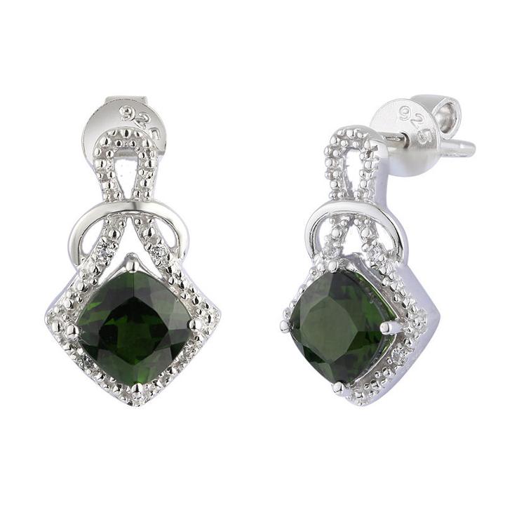 Genuine Green Chrome Diopside Drop Earrings