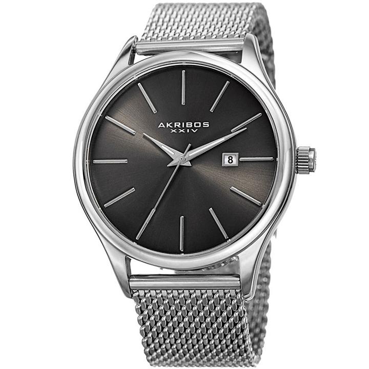 Akribos Xxiv Mens Silver Tone Strap Watch-a-959ssgn