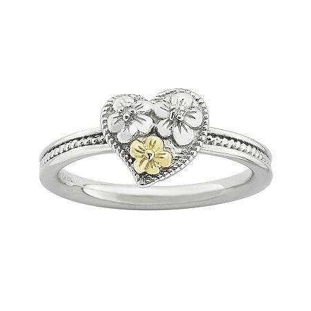Personally Stackable Diamond-accent Two-tone Heart & Flower Ring