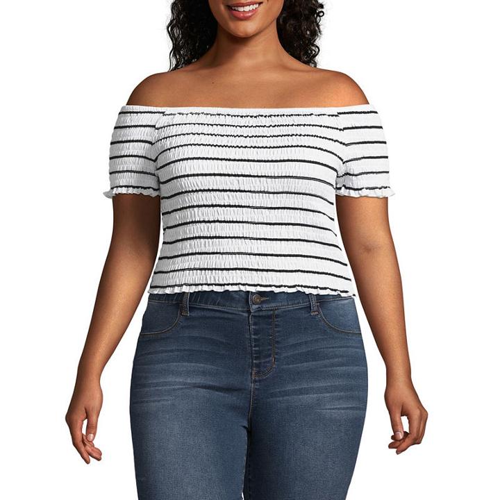 Arizona Off Shoulder Smocked Crop Top - Juniors Plus