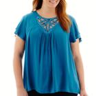 A.n.a Flutter-sleeve Embellished-neck Woven Top - Plus